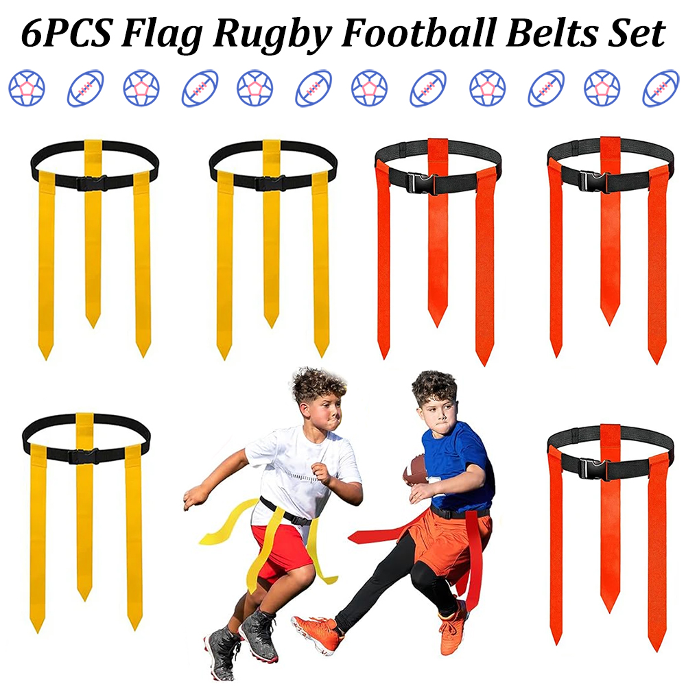 Sports Equipment For Kids - 6 個のフラッグフットボールベルトセット調節可能なラグビーフラッグウエストベルト屋外トレーニングゲーム機器子供、青少年、大人、チームスポーツ用