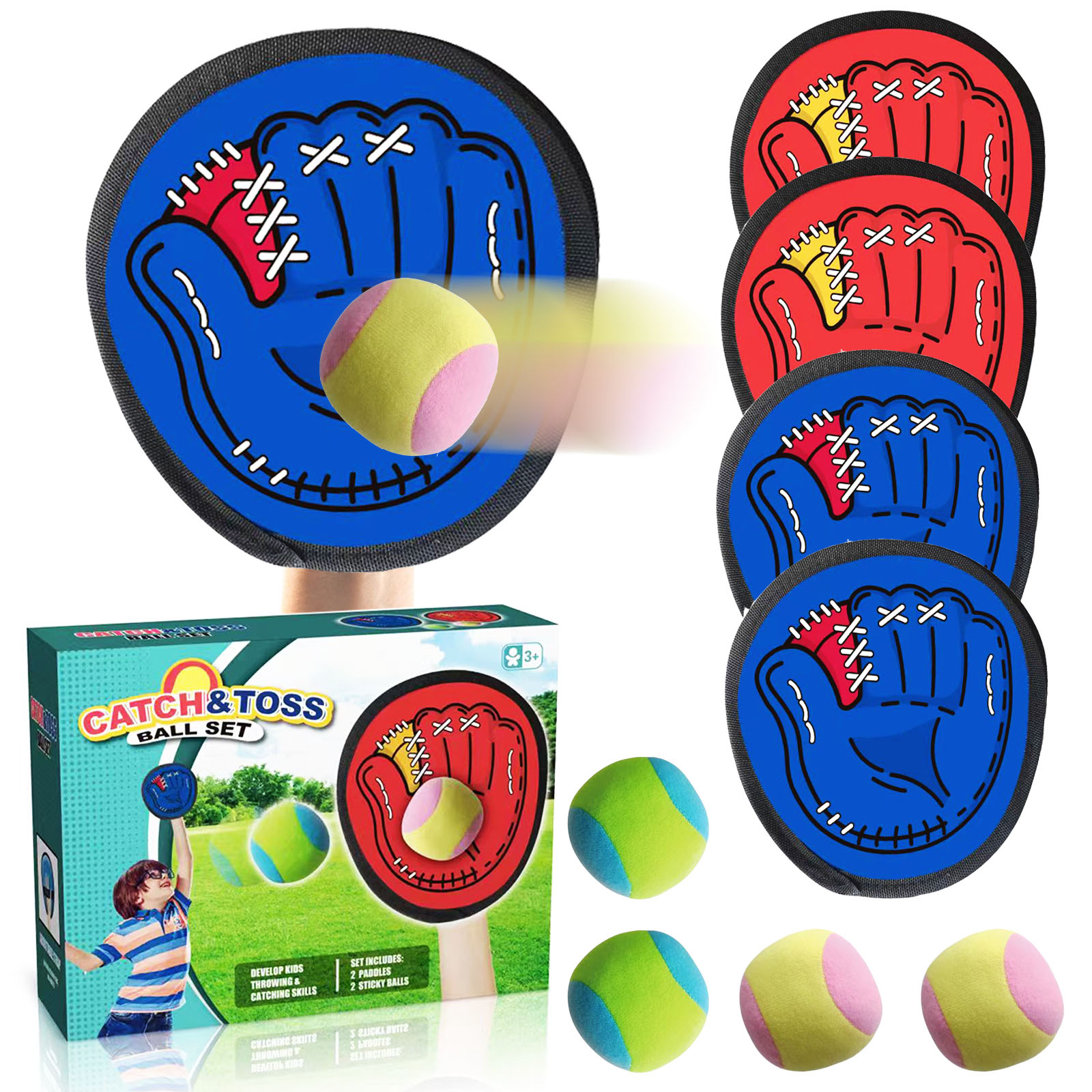 Sports Equipment For Kids - 4 セット子供吸盤粘着ボールおもちゃアウトドアスポーツキャッチボールゲームセットスローとキャッチ親子インタラクティブ屋外おもちゃ