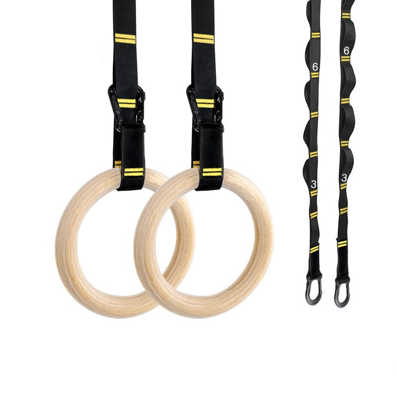 Sports Equipment Pictures - 28mm 32mm プルアップ体操リング 吊り下げ式滑り止め木製リング 調節可能なストラップ付き ホームフィットネス用