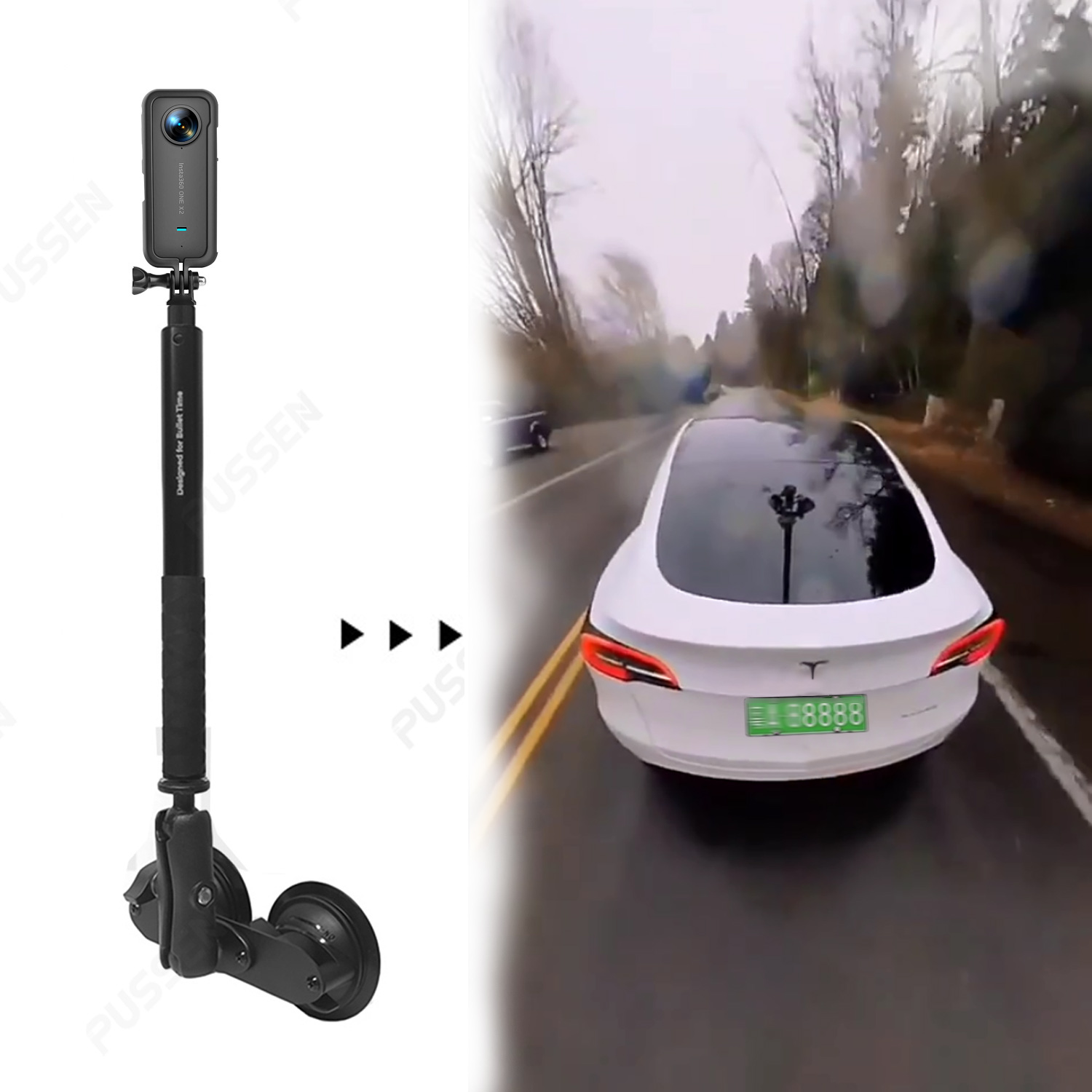 Lacrosse Stick Head - 目に見えない自撮り棒付きの車の吸盤ホルダー、デュアルフラットボールヘッドアクセサリー、insta360 x4、1 rs、1 x3、gopro max、1インチ